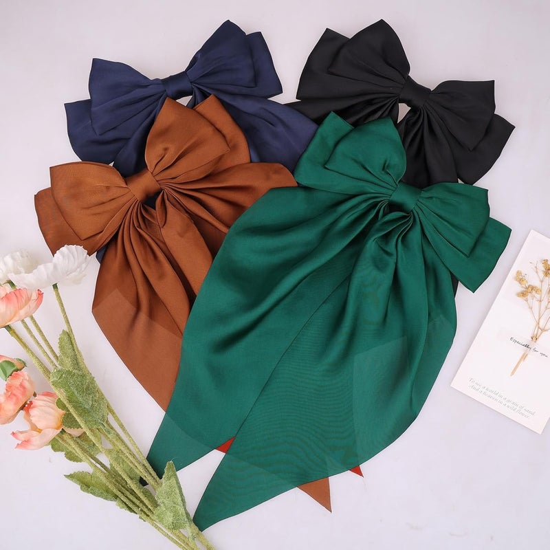 MRJ 4 Pcs Silky Satin Hair Bows Big Hair Ribbons for Women Large Hair Clips for Girls Hair Accessories Barrettes Metal Clips Bowknot Aesthetic - Image 4